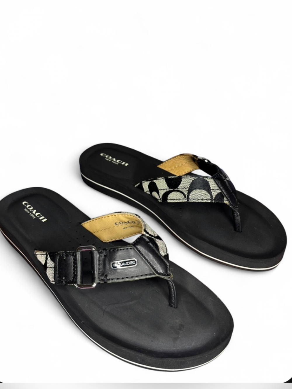 Coach Jada Signature Monogram Silver Hardware Flip Flops Sandals Women’s 7.5